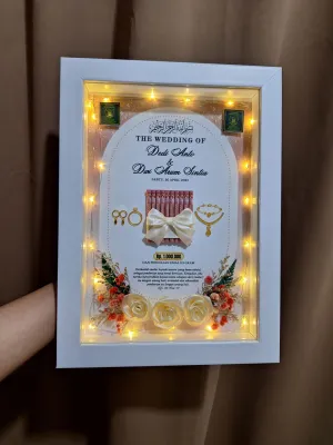 BINGKAI MAHAR 3D CUSTOM BUNGA MAWAR SATIN/ FRAME 3D LIST GOLD / FRAME MAHAR RUSTIC / HANTARAN PERNIKAHAN / SEHARI BERES
