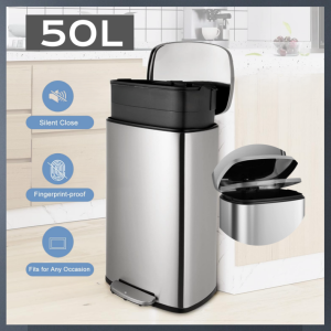 6L-50L Stainless Steel Trash Can Foot-on Garbage Can with Lid Household Pedal Refuse Bin