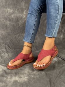 (SUPER COMFORTABLE) WJS Women PU Flip Wedge Sandals Casual Large Size Retro Sandal for Women Solid Color Female Beach Sandal Shoes Kasut Selipar Slipar Perempuan 女士凉鞋沙滩凉鞋 MULTICOLOR [FREE RM 50 VOUCHER]