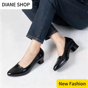 Womens fashion high quality pointed-toe black shoes student black shoes rubber non-slip 5CM high-heeled black shoes slip-on office work black shoes waterproof outdoor black shoes 090523