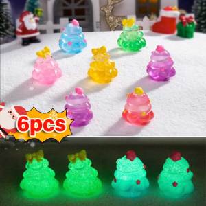 Yespery 6 cái Mini sáng Cây giáng sinh đồ trang trí nhựa dẻo phát sáng trong bóng tối giáng sinh trang trí không khí pha lê đạo cụ quà tặng nhỏ