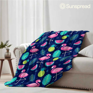 Beast Kingdom | Flamingo Fruit Print Soft Warm Flannel Blanket Lightweight Cozy Christmas Halloween Home Decor Room