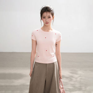 BAIDAIFEI | Summer New Short Fit Heart Embroidered T-Shirt