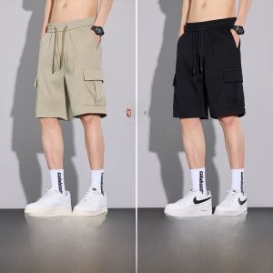 ROMON | Romon Mens Summer Thin Loose Ice Silk Casual Straight Leg Workwear Shorts Breathable Comfortable Lightweight Fashionable Five-Quarter Pants