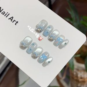 เล็บประดับเพชรฝังเข็มขัดผีเสื้อสีน้ำเงินสดุดูดีไซน์ฝรั่งเศสสำหรับผู้หญิง งานฝีมือ DIY เครื่องประดับตกแต่งเล็บที่สวมใส่ได้