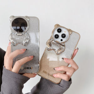 Zeallion dễ thương gấu mạ kim tuyến trong suốt vỏ điện thoại cho [Apple iPhone 14 13 12 Pro Max cộng với] động vật giá đỡ gấp lại được chống sốc TPU Bìa