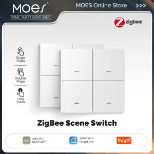 MOES ZigBee Tuya 4 Gang Wireless 12 Scene Switch Push Button Remote Controller Battery Powered for Smart Life App Automation