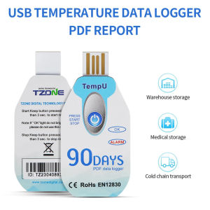 USB Temperature Data Logger Disposable PDF Report Temperature Recorder 90 Days Cold Chain Use
