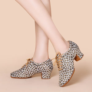 Leopard Latin Dance Women Jazz Tango Salsa Modern Ballroom Dance Square Indoor Breathable Dance Shoes
