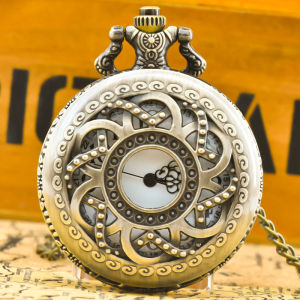 Retro Bronze Steampunk Openwork Flower Flip Quartz Boys And Girls Necklace Commemorative Pocket Watch