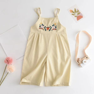 Girls Summer Fashion Embroidery Flower Sleeveless Sling Jumpsuits 1 Pc Clothing 2-6 Years Kids Cute Casual Outfits