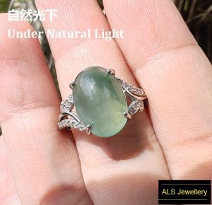 S925 Silver Green Color Jadeite Jade Ring Cincin Jade 绿飘花翡翠戒指S925银 - FC-SR-011