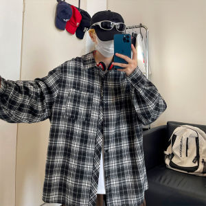 American Retro Gingham Long Sleeves Shirt Mens Junior Wear Vintage Shirt Japanese Style Lazy Coat