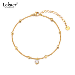 Lokaer Stainless Steel 18K Gold Plated Stylish Anklet for Women Exquisite Cubic Zirconia Chain Waterproof Summer Jewelry A24013