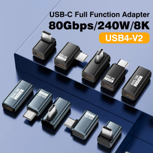 USB4 V2 90 Degree Type C Angle Adapter 80Gbps Thunderbolt 5 4 3 Elbow Adapter 240W USB-C Cable Connector 40Gbps for MacBook Air