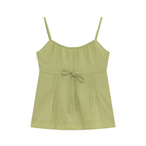 NIHAOKANONG | Áo Camisole Dây Ngắn Đơn Sắc Mùa Hè Phong Cách Ngọt Ngào Có Dây Kéo