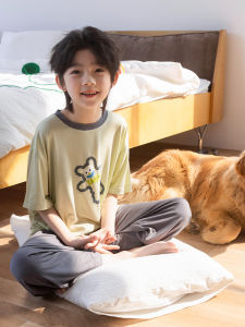 Boys Modal Cool Sensation Sleepwear Set 2025 New Childrens Summer Home Clothes Mid-Big Children Summer Air Conditioner Suit