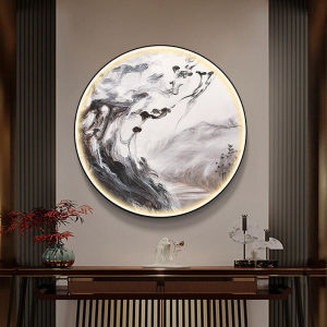 Modern Chinese Style Single Frame LED Light Painting Entryway Decorative Wall Art Organic Glass Crystal Porcelain for Living Room Sofa Background