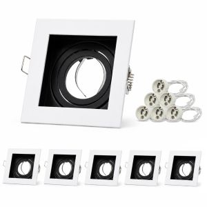 JOYINLED 6PCS GU10 Recessed Downlight Frames Square Adjustable Ceiling Spotlights 90mm Cutout with Lamp Holders Indoor Lighting