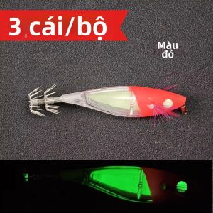 Ackibbik 3 Cái/bộ 9.5Cm Gỗ Dạ Quang Tôm Mực Jig Egi Set UV Phát Sáng Bạch Tuộc Mực Nang Dụ Cho Nước Mặn Đại Dương Bãi Biển Câu Cá Sông