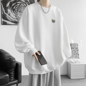 Heavyweight Embroidered Hoodie Sweatshirt Long Sleeve Fleece Lined round Neck Couple Matching Autumn Winter Streetwear for Men