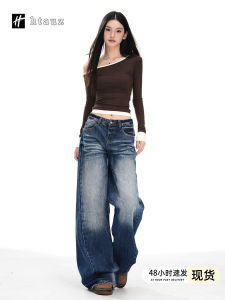 American Retro High Waist Wide Leg Jeans Womens Loose Straight Loose Slimming Pants Autumn 2025 New Style Casual Loose Fit