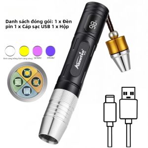 Alonefire | Đèn Pin LED UV 365nm 4 Trong 1 Sạc USB Phát Hiện Ngọc Đá Quý Hổ Phách Kiểm Tra Vết Bẩn Thú Cưng Khoáng Sản