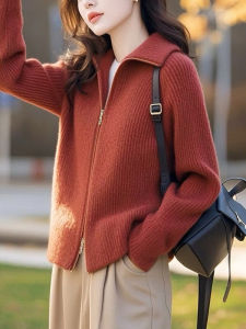 Áo Khoác Len Dệt Kim Dài Tay Cổ Bẻ Khóa Kéo Phong Cách Retro Thu Đông Rộng Rãi Ngắn Áo Len Cardigan Nữ Thời Trang Thanh Lịch Giảm Tuổi