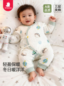 ชุดนอนผ้าฝ้ายแท้ ชุดคลุมท้องหนา อบอุ่น สำหรับเด็กแรกเกิด ชุดนอนฤดูใบไม้ร่วง/ฤดูหนาว ชุดนอนเด็ก ชุดคลุมท้อง ชุดคลุมท้อง