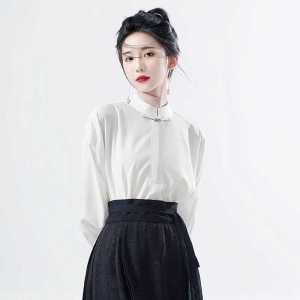 New Chinese Style Stand Collar One Button Shirt Womens Spring Autumn Hanfu Top Matched with Horse Tailed Skirt