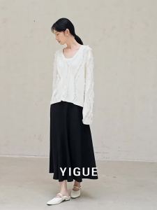 Yigue | Wool Blend A-line Black Skirt 2026 Spring New Fashion