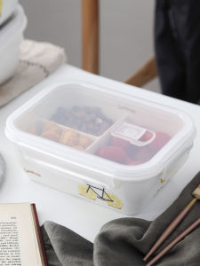 กล่องอาหารเซรามิกสไตล์ญี่ปุ่นกล่องอาหารกลางวันแบบแบ่งช่องสำหรับไมโครเวฟฉนวนกันความร้อนสามช่องพร้อมฝาปิดกล่องอาหารอุ่นได้สำหรับมนุษย์เงินเดือน