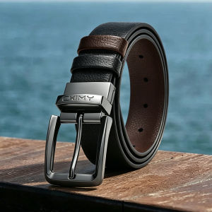 OKIMY Men Belts Double Color Leather Belt Second-layer Cowhide Leather Pin Buckle Belt 120cm Adjustable Length Dress Belts for Men with Classic Buckle Vintage Jeans Belt for Men