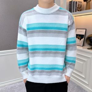ROMON | เสื้อสเวตเตอร์ถักคอตั้งทรงหลวมสำหรับผู้ชาย ฤดูใบไม้ร่วง/ฤดูหนาว แฟชั่น อบอุ่น ลำลอง เสื้อเชิ้ตถักแบบสวมหัว