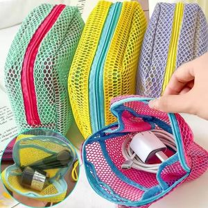Lưới Hàn Quốc Túi lưu trữ siêu nhẹ mặc-proof có thể nhìn thấy đầy màu sắc hai lớp Túi trang điểm bền với xử lý túi tiền xu