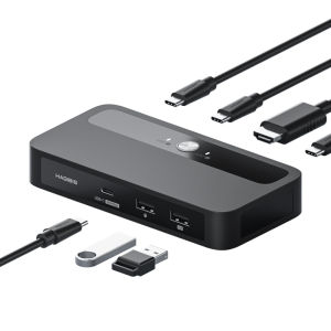 Hagibis | 2-Port 1-Output Type-C KVM Switch with USB Hub and HDMI 4K Extender