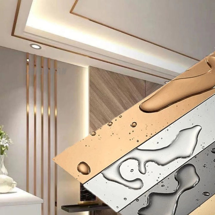 1Roll 3M Mirror Stainless Steel Flat Decorative Lines Wall Sticker Gold