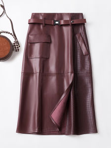 Haier Ning Genuine Leather Mini Skirt Womens High Waist Slim A-Line Slit Wrap Body Half-length Skirts Autumn Winter Sheepskin
