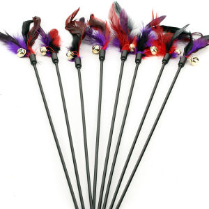 Feather Teaser Stick Wooden Pole Real Wood Long Bell Fairy Cat Toy Pet Supplies Interactive Cat Playtime Fun Cat Teaser Stick