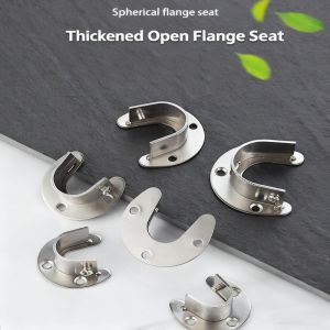 304 Stainless Steel Flange Seat Wardrobe Hanger Rod Tube Hook Fixed Support Bracket Seat Fixing Curtain Rod Hardware Accessories