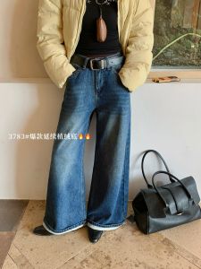 High Waist Fleece Lined Wide Leg Jeans Womens Loose Casual Straight Leg Long Pants Winter 2025 Floor Length Trousers