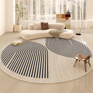 VIKAMA Minimalist Japandi Round Rug Thick Soft Anti Slip Washable Mat Modern Neutral Floor Decor for Bedroom Living Space