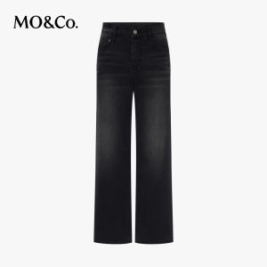 MO&Co. | Washed Aged Greyish Rugged Black Cotton Slim Straight Mid Waist Jeans