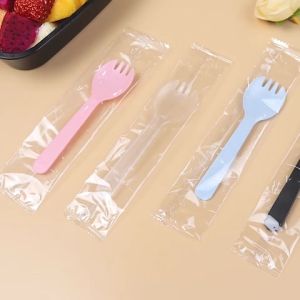 100Pcs Disposable Dessert Fork Spoon Individually Packed Birthday Cake Spoon
