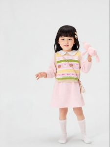 Purcotton | Spring Light and Warm Two Piece Set with Pink Vest Girls Dress