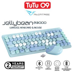 Alcatroz JellyBean A3000 Bluetooth Wireless 2.4G Rechargeable Splash Proof Keyboard Mouse 1000 CPI Combo