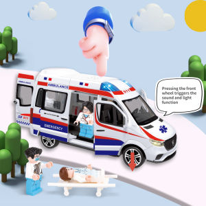 【WJ】1: 24 Benz Ambulance Alloy diecast Car Model with sounds and light that can Open Doorfor kids boy children Toy Car collection gift