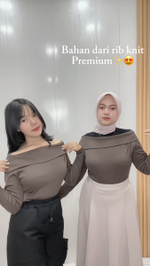 Sabrina Rib Knit Top | One Shoulder Wanita | Sabrina Wanita | Lengan Panjang | Blouse Atasan Wanita