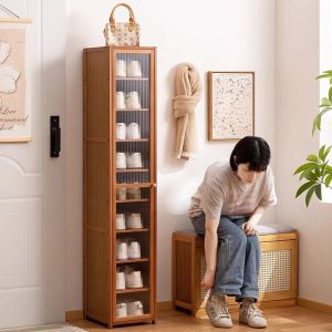 Modern Minimalist Entrance Hallway Shoe Cabinet High Model Integrated Corridor Ultra-Narrow Home Shoe Racks Multi-Layer with Door