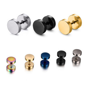 Alisouy 2 Pieces Fashion Black Steel Stainless Steel Earrings Women Mens Barbell Dumbbell Punk Gothic Stud Earring For men